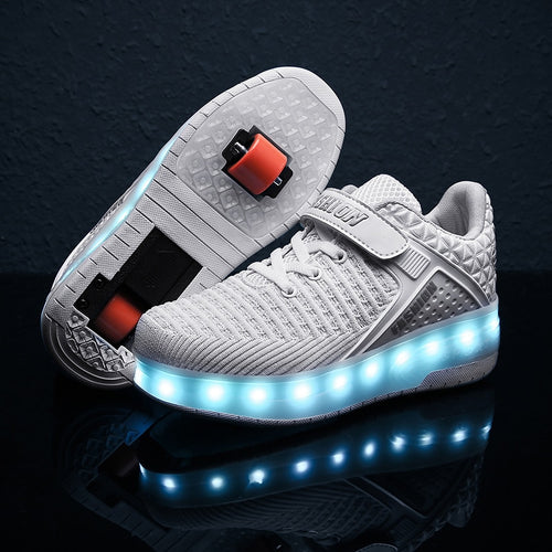 USB Charging Children Roller Skate Casual Shoes Boys Girl Automatic Jazzy LED Lighted Flashing Kids Glowing Sneakers with Wheels