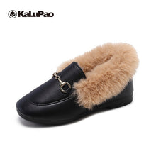Load image into Gallery viewer, 2019 New Kids Footwear Girls Loafers Casual Slip On Warm Winter Shoe Fashion Buckle Flat Fur Shoes Girls Cotton Shoes Red Brown