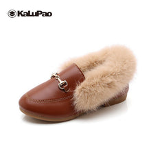 Load image into Gallery viewer, 2019 New Kids Footwear Girls Loafers Casual Slip On Warm Winter Shoe Fashion Buckle Flat Fur Shoes Girls Cotton Shoes Red Brown