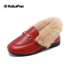 Load image into Gallery viewer, 2019 New Kids Footwear Girls Loafers Casual Slip On Warm Winter Shoe Fashion Buckle Flat Fur Shoes Girls Cotton Shoes Red Brown