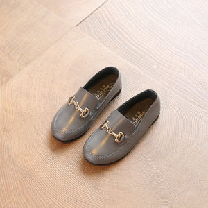 New Casual Shoes Boys Girls PU Leather Children Retro Rusty Buckle Design Red Grey Small (Choose Size According To Foot Length)