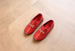 New Casual Shoes Boys Girls PU Leather Children Retro Rusty Buckle Design Red Grey Small (Choose Size According To Foot Length)