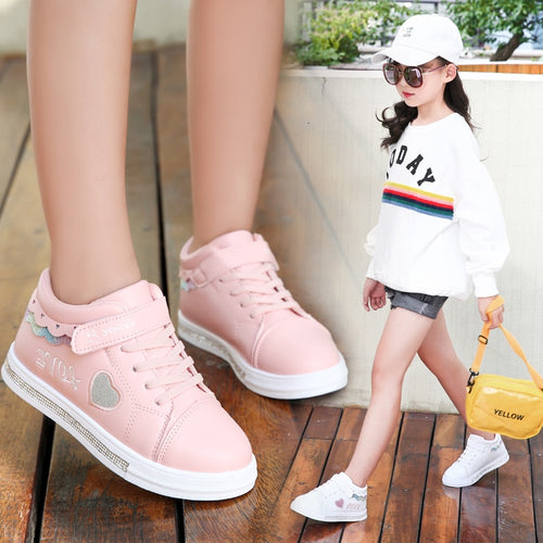KRIATIV 2018 Autumn New Kids Shoes for Girl Toddler Slippers Tenis Infant Children Sneakers White Heart Shape Love Baby Shoe